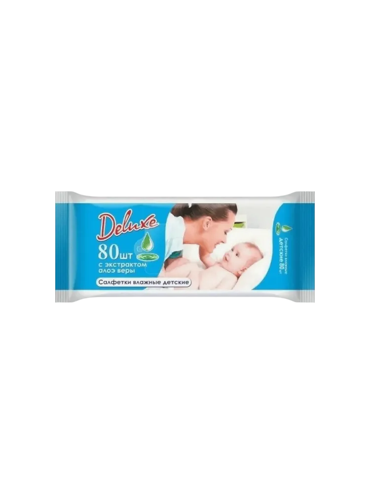 САЛФЕТКИ ВЛАЖ DELUXE 80ШТ Д/ДЕТЕЙ С ЭКСТРАКТОМ АЛОЭ ВЕРА