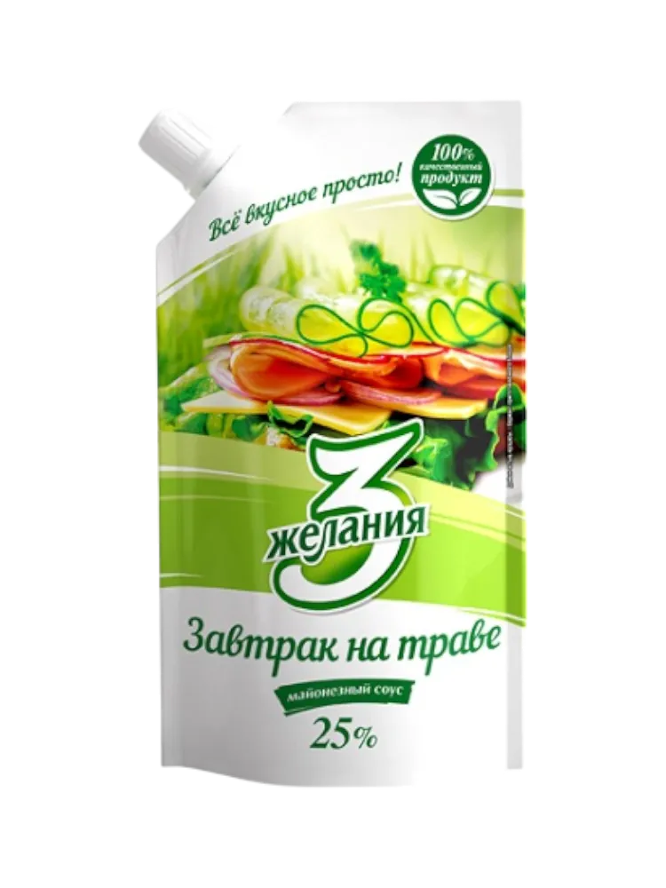 МАЙОНЕЗ 3 ЖЕЛАНИЯ 380/420Г ЗАВТРАК НА ТРАВЕ 25% ЕФК Д/П С ДОЗ 
