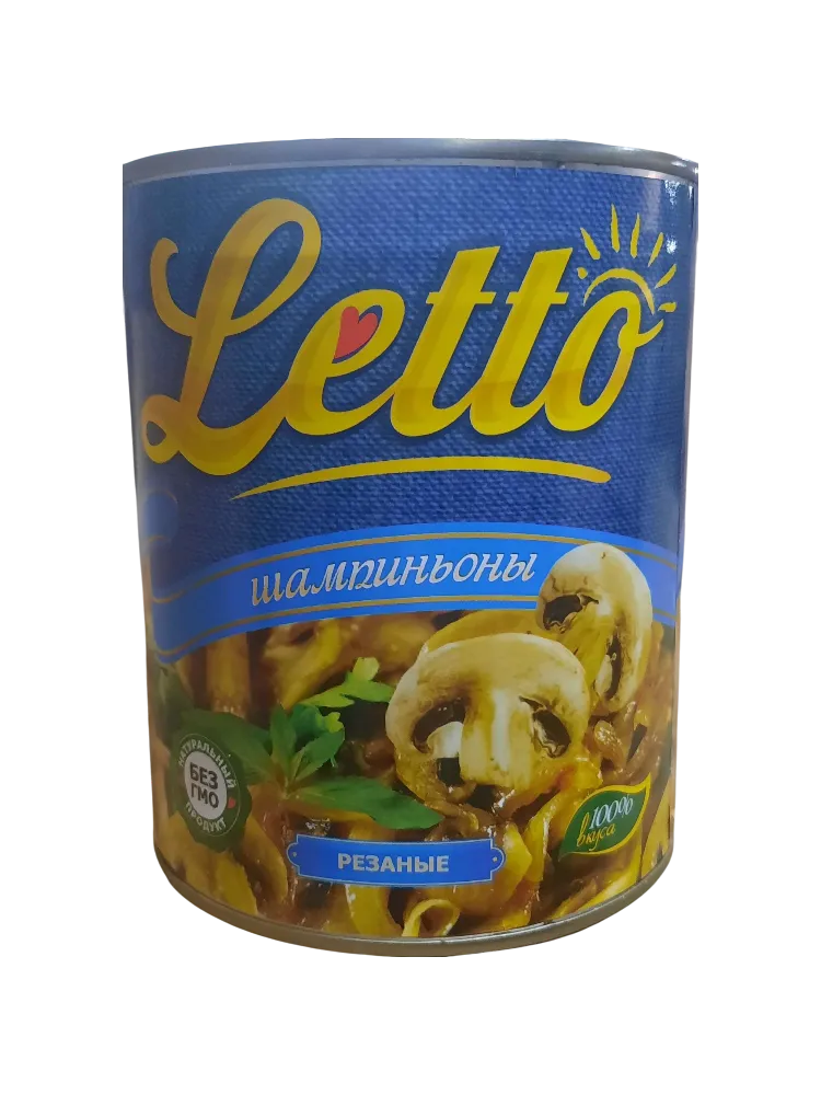 ГРИБЫ LETTO ШАМПИНЬОНЫ РЕЗАНЫЕ 850МЛ Ж/Б