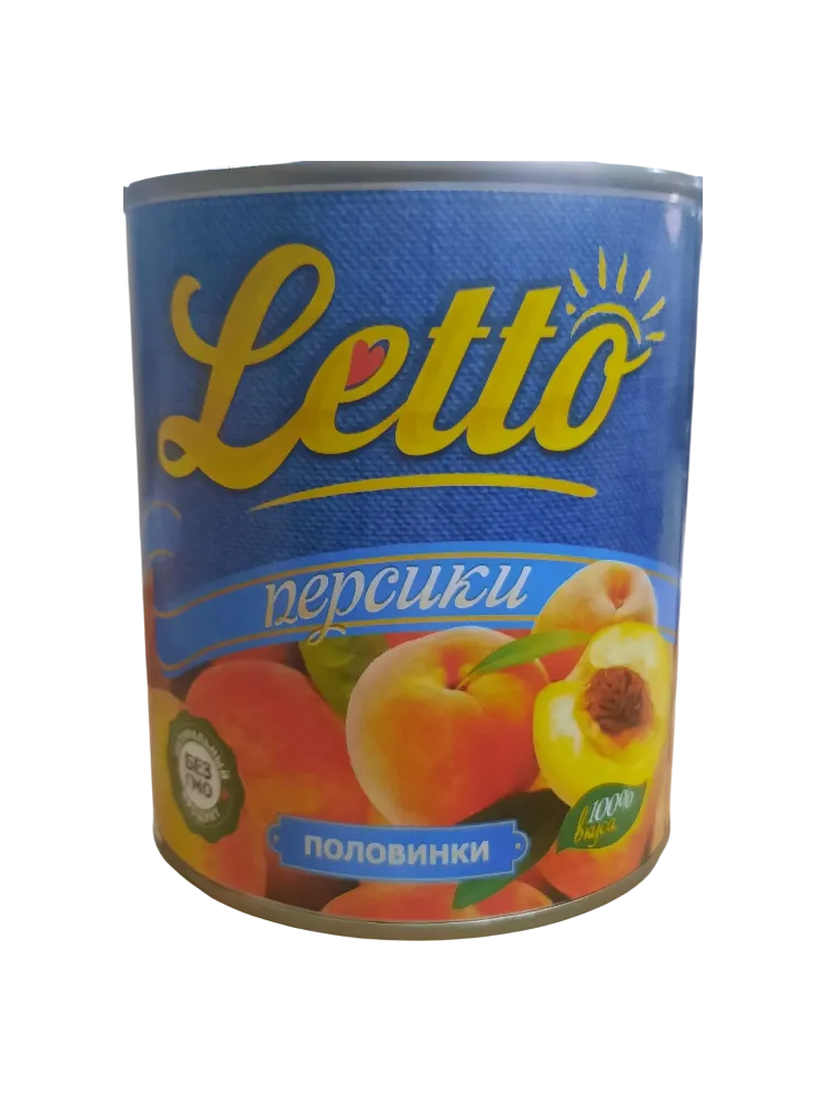 ПЕРСИКИ LETTO 850МЛ ПОЛОВИНКИ В САХАРНОМ СИРОПЕ Ж/Б