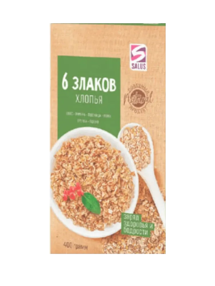 ХЛОПЬЯ SALUS 6 ЗЛАКОВ 400ГР М/У