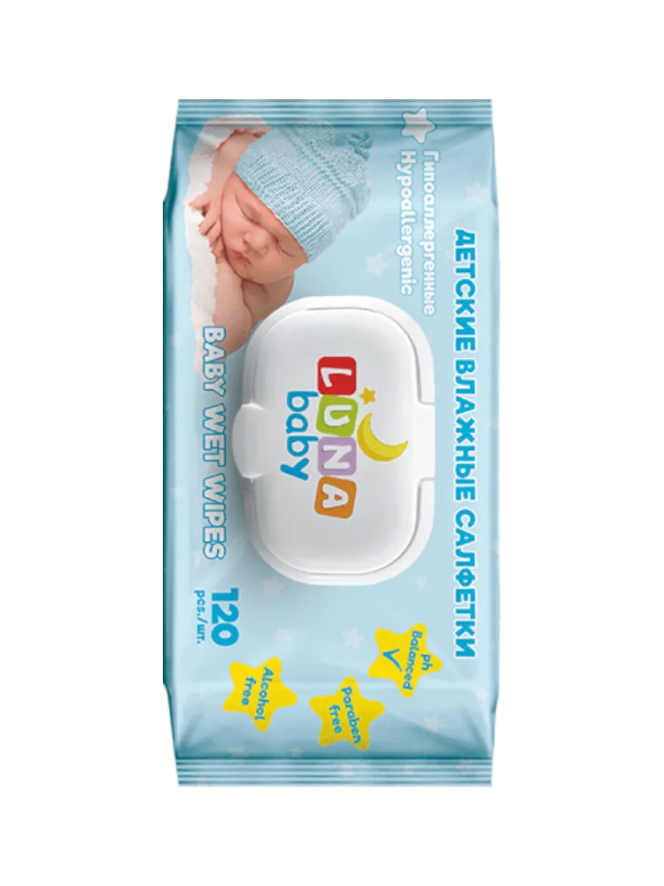 САЛФЕТКИ ВЛАЖ LUNA BABY ДЕТСКИЕ ГИПОАЛЛЕРГ 120ШТ