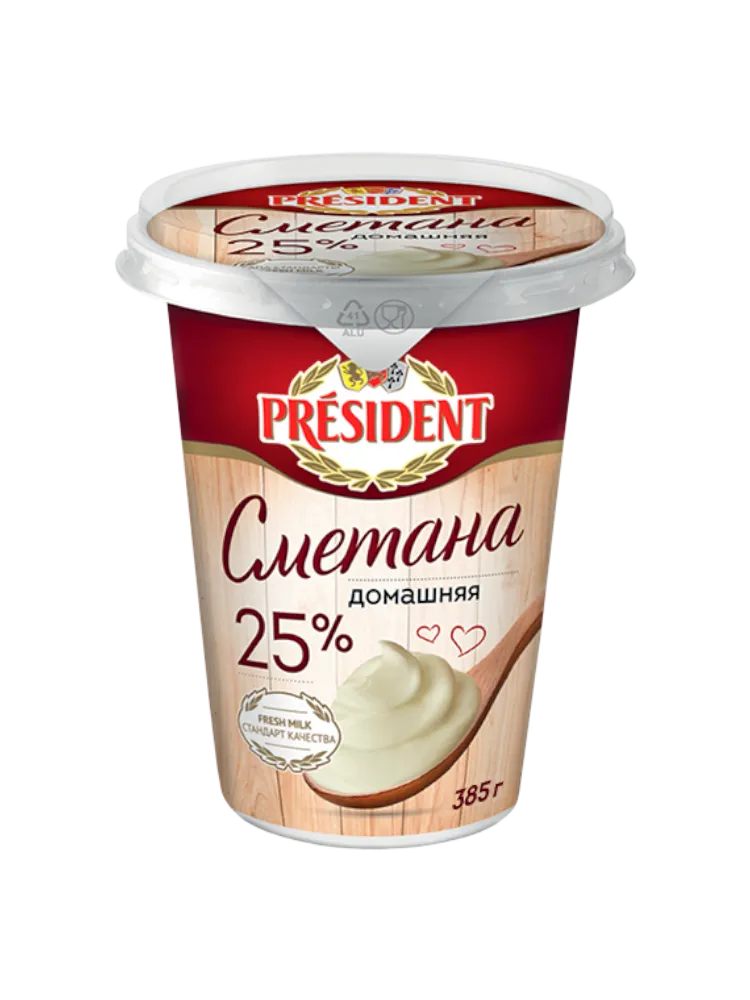 СМЕТАНА PRESIDENT 385Г 25% ДОМАШНЯЯ ПЛ/С