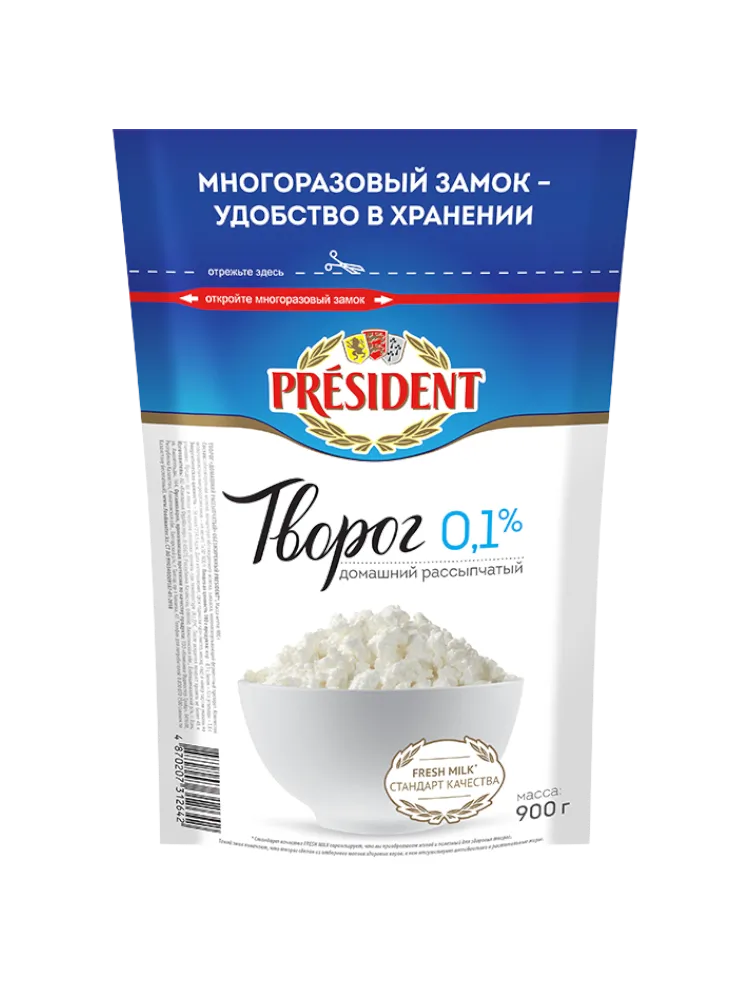 ТВОРОГ PRESIDENT 900Г 0% ДОМАШНИЙ
