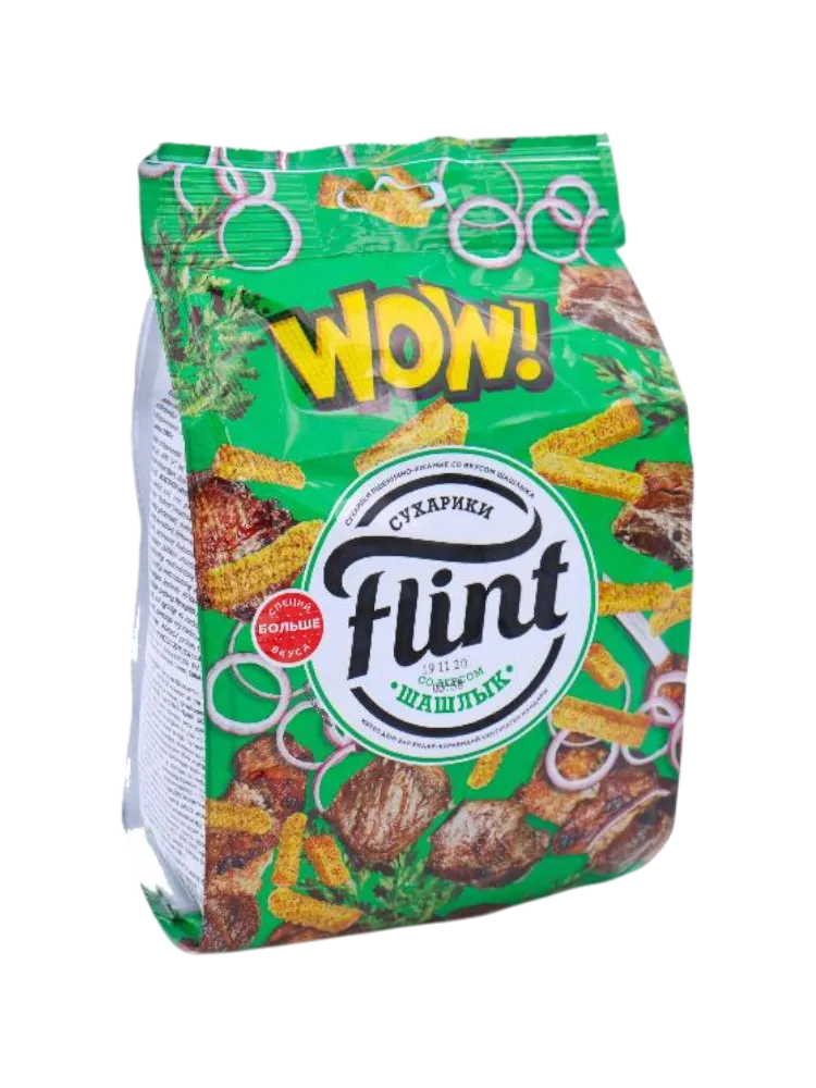 СУХАРИКИ FLINT 190Г ПШЕНИЧ/РЖАНЫЕ СО ВКУСОМ ШАШЛЫКА