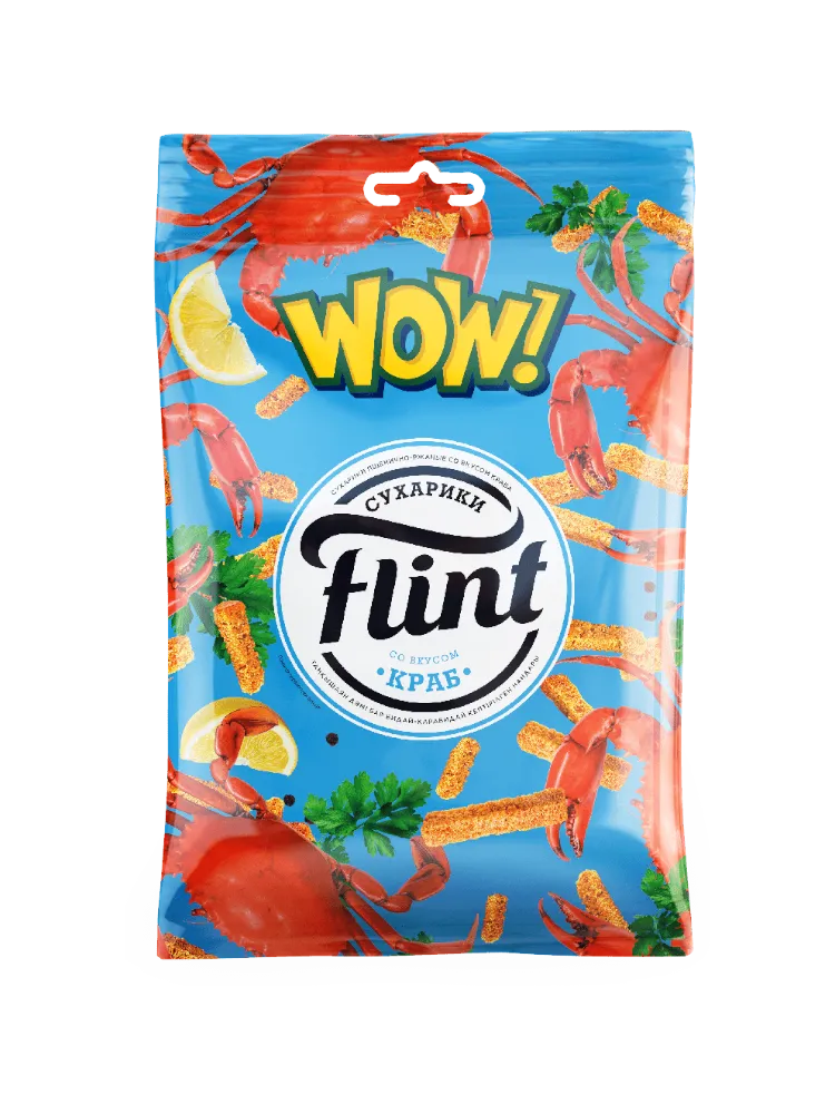 СУХАРИКИ FLINT 190Г ПШЕНИЧ/РЖАНЫЕ СО ВКУСОМ КРАБА