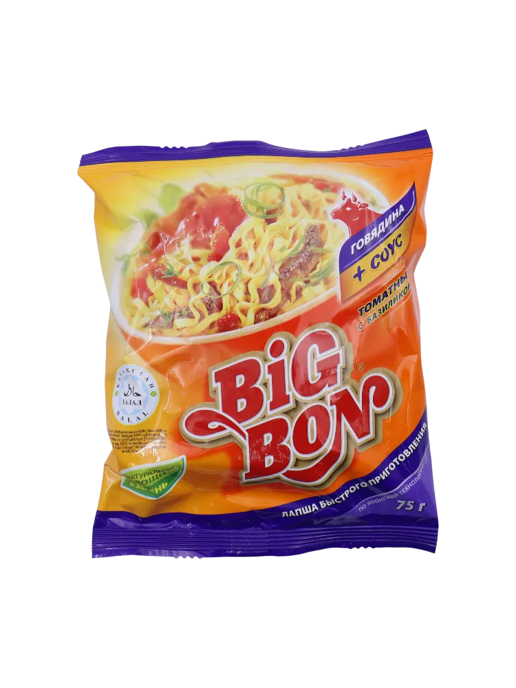 ЛАПША BIG BON 75Г ГОВЯДИНА + СОУС ТОМАТ ПАК