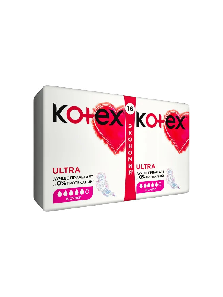 ПРОКЛАДКИ KOTEX ULTRA DRY & SOFT СУПЕР DUO 16ШТ