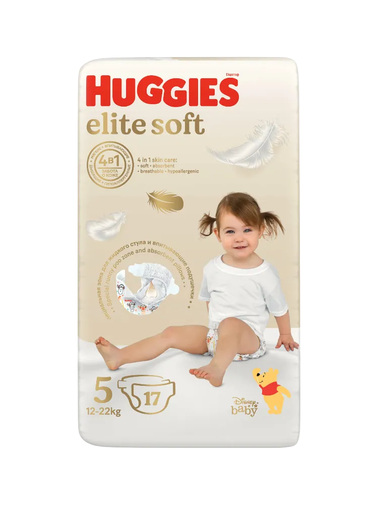 ПОДГУЗНИКИ HUGGIES ELITE SOFT CONV 5 12-22КГ 17ШТ