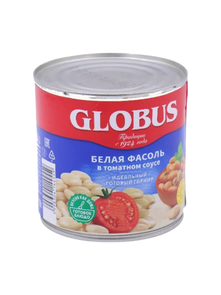 ФАСОЛЬ GLOBUS 425МЛ БЕЛАЯ  В ТОМАТНОМ СОУСЕ 