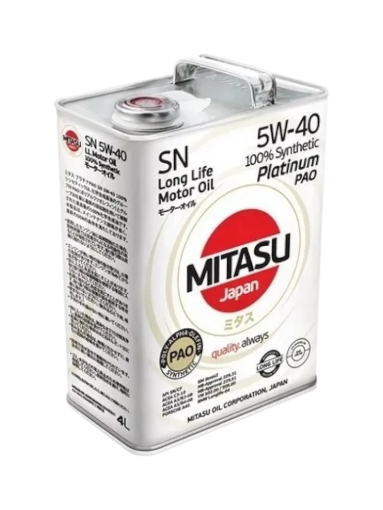 Моторное масло Синтетическое MITASU MJ-112 Platinum PAO 5W-40 4 л