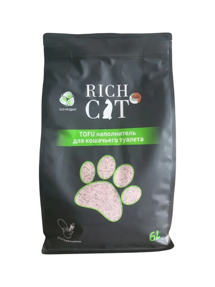 Наполнитель RICH CAT Тофу клубника комкующийся 6 л
