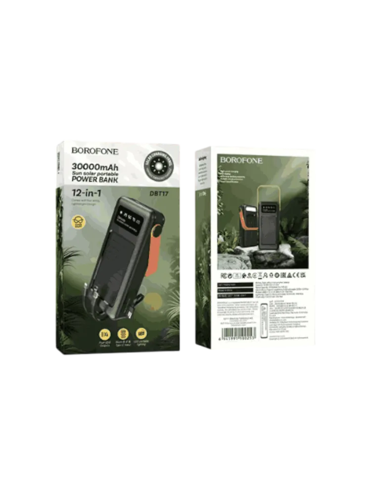 Паурбанк Borofone DBT17 Solar 30000mAh 4USB черный / Powerbank с зарядкой от солнечной