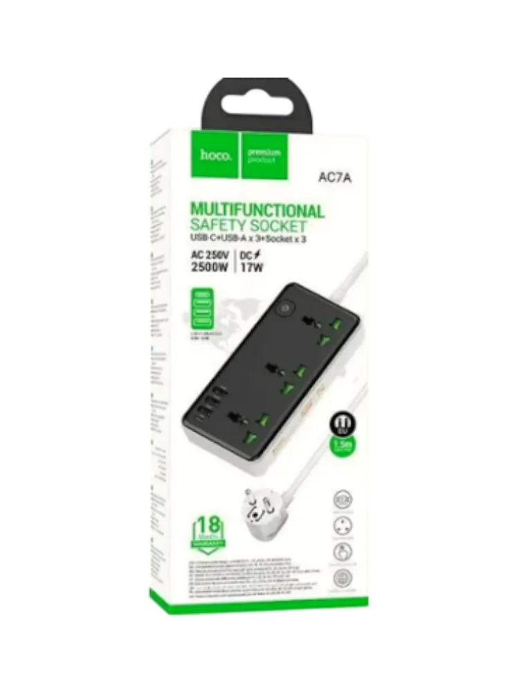 Сетевой  фильтр Hoco  250V  AC7A    2500W  1.5 M белый