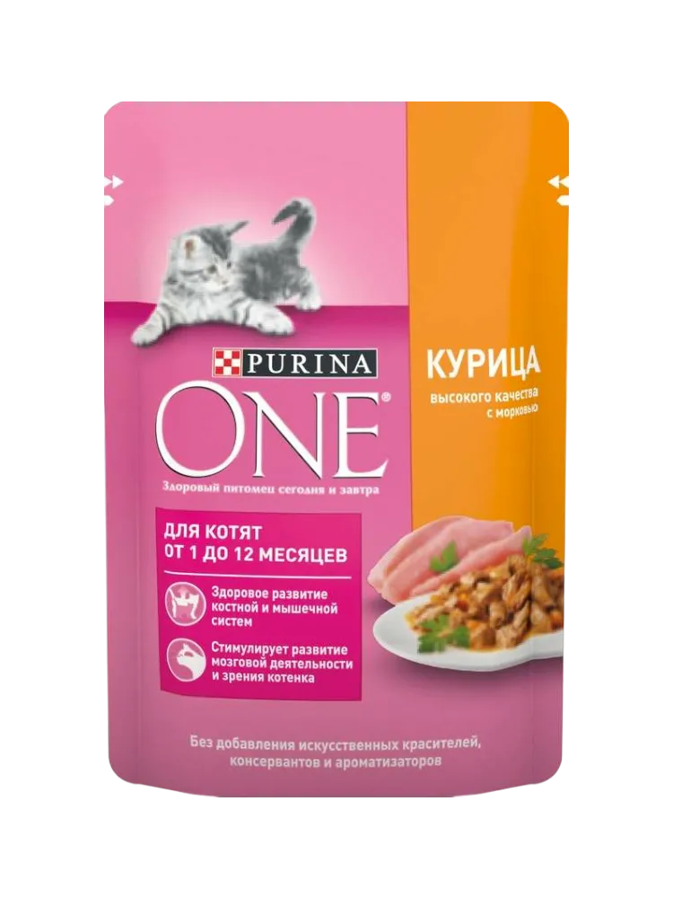 КОРМ Д/КОТЯТ PURINA ONE КУРИЦА МОРКОВЬ 75ГР