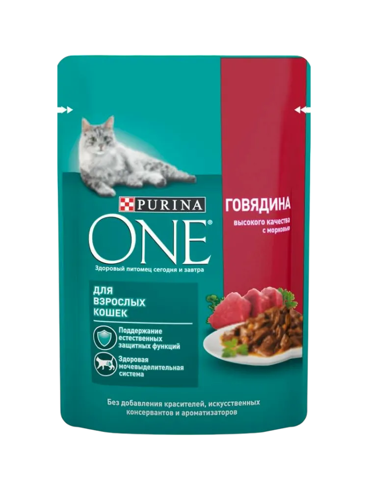 КОРМ Д/ВЗРОСЛЫХ КОШЕК PURINA ONE ГОВЯДИНА С МОРКОВЬЮ 75ГР