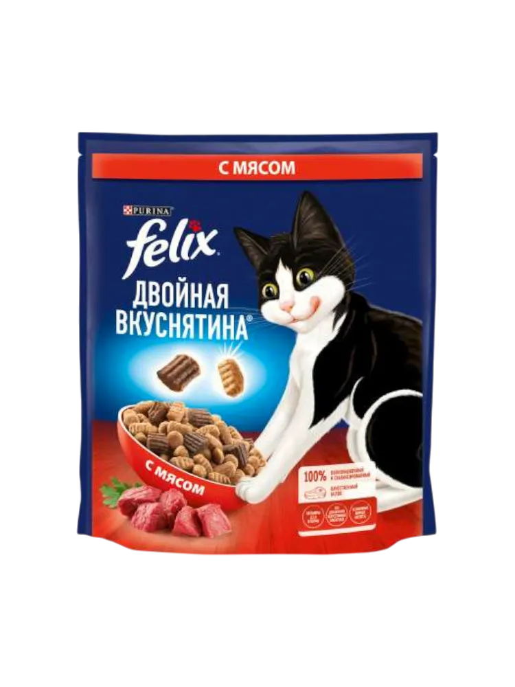 КОРМ Д/КОШЕК FELIX ДВОЙНАЯ ВКУСНЯТИНА С МЯСОМ 600Г
