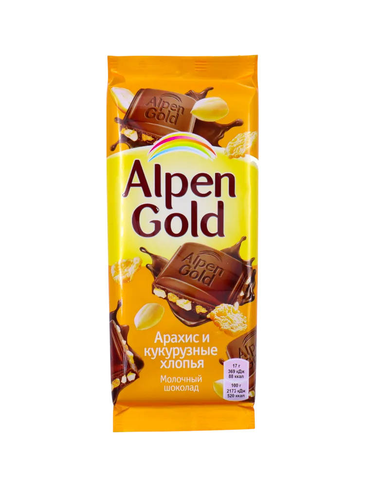 ШОК ALPEN GOLD 90Г АРАХИС С КУКУРУЗНЫМИ ХЛОПЬЯМИ 