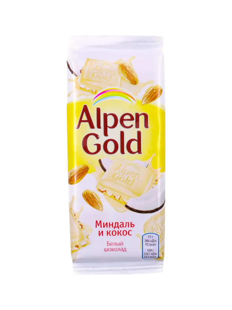 ШОК ALPEN GOLD 90Г БЕЛЫЙ МИНДАЛЬ И КОКОС 