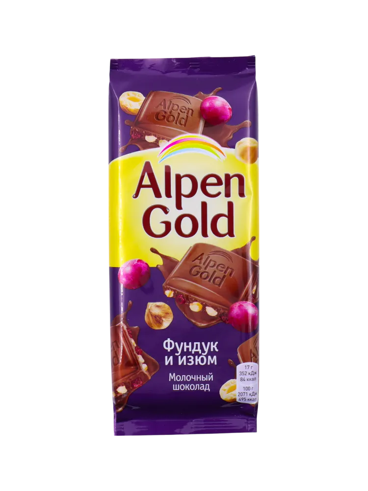 ШОК ALPEN GOLD 90/100Г ФУНДУК С ИЗЮМОМ