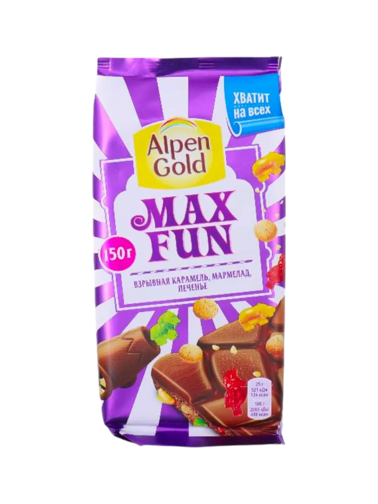 ШОК ALPEN GOLD 160Г MAX FUN ВЗРЫВНАЯ КАРАМЕЛЬ