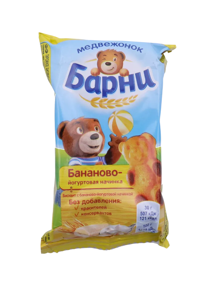 БИСКВИТ МЕДВЕЖОНОК БАРНИ 30Г С БАНАНОВО-ЙОГУРТОВОЙ НАЧИНКОЙ 