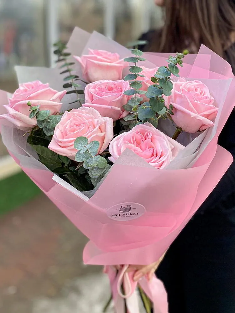 ART BUKET 7 пионовидных роз "Pink O hara" - фото 2