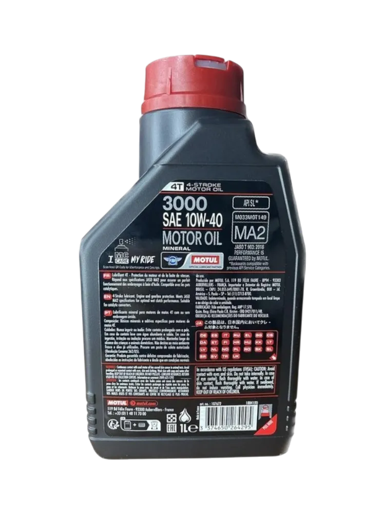 Моторное масло Минеральное Motul 3000 4T 10W-40 1 л - фото 2
