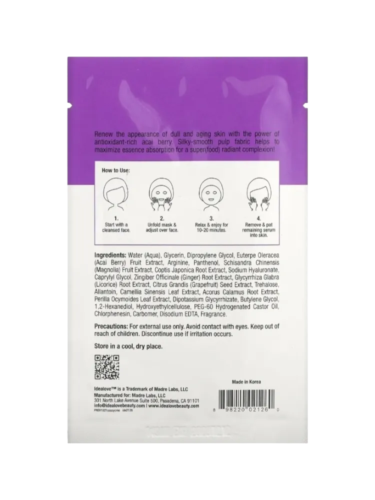 Маска для лица Idealove тканевая Superfood Skin Savior Acai You Checking Me Out 1 шт - фото 2