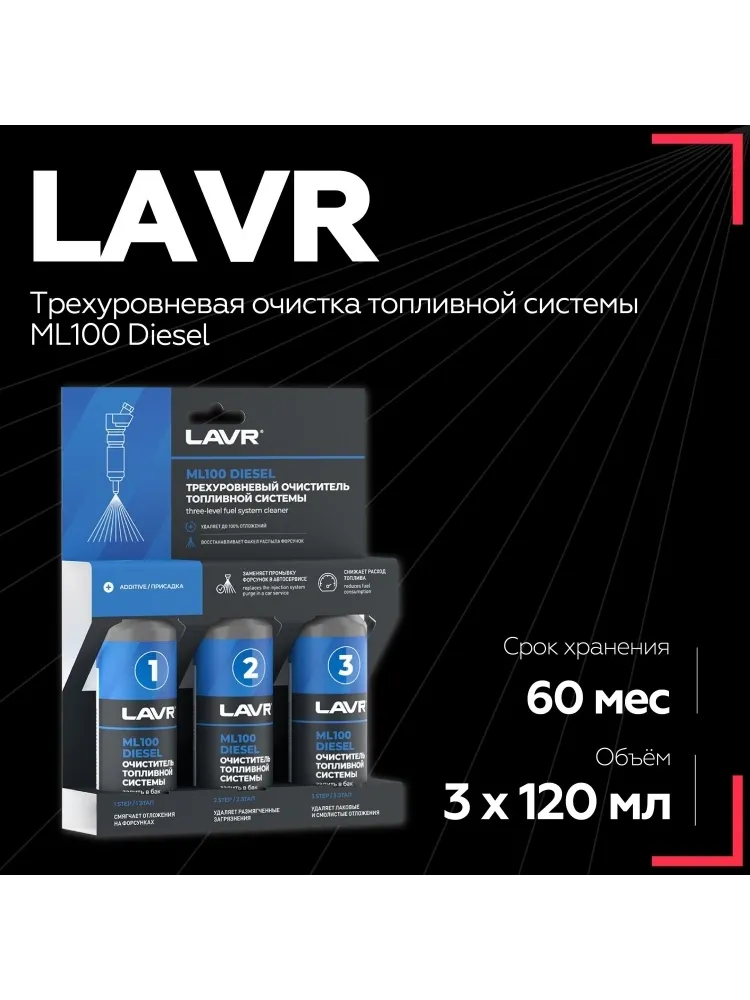LAVR очиститель LN2138 Очиститель топливной системы ML100 DIESEL 0.36 л - фото 2