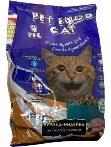 Корм Pet Food Cat для взрослых курица, индейка 0.5 кг