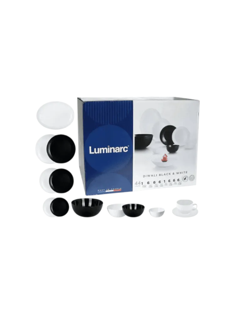DIWALI BLACK/WHITE столовый сервиз на 6 персон из 44 предметов LUMINARC