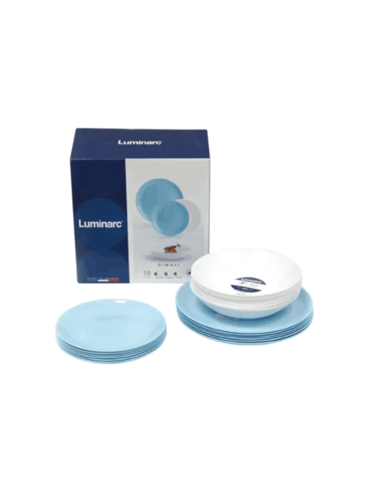 DIWALI LIGHT BLUE+WHITE столовый сервиз на 6 персон из 18 предметов LUMINARC