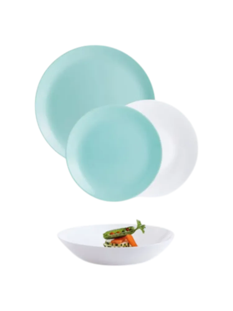 DIWALI LIGHT TURQUOISE+WHITE столовый сервиз на 6 персон из 18 предметов LUMINARC