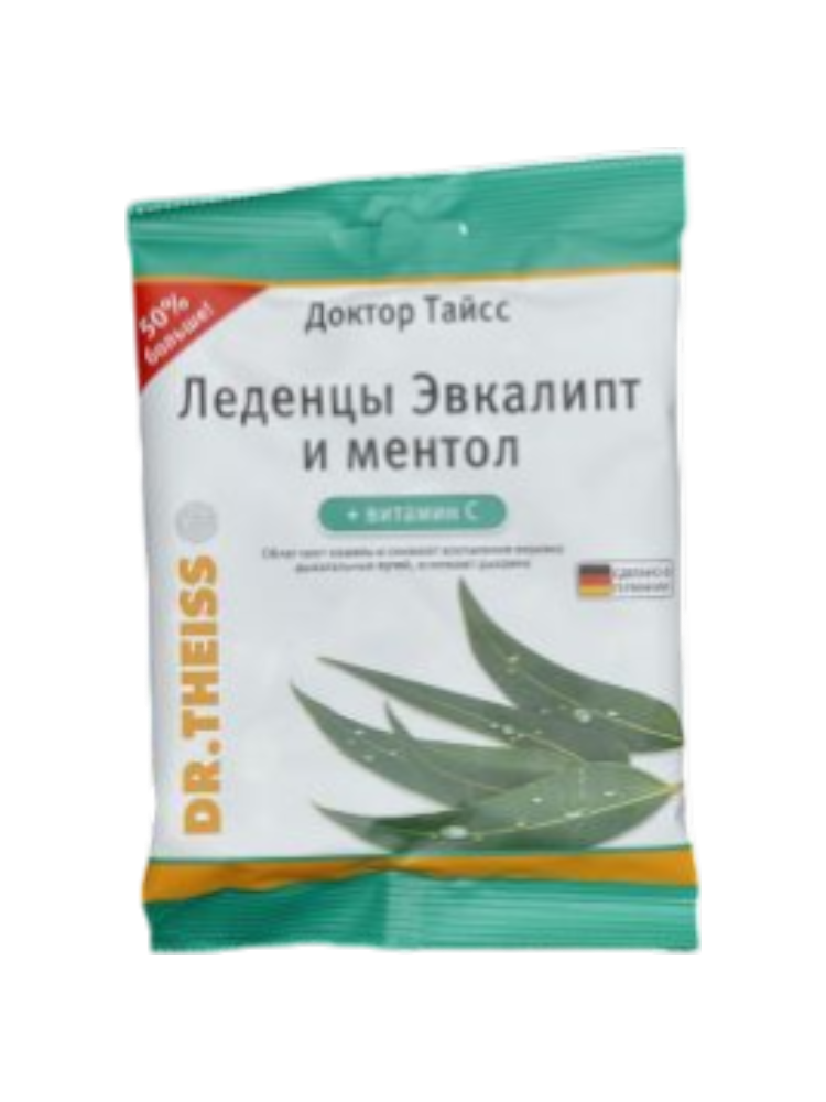 Доктор Тайсс леденцы от кашля Эвкалипт Ментол+Вит.С 75,0