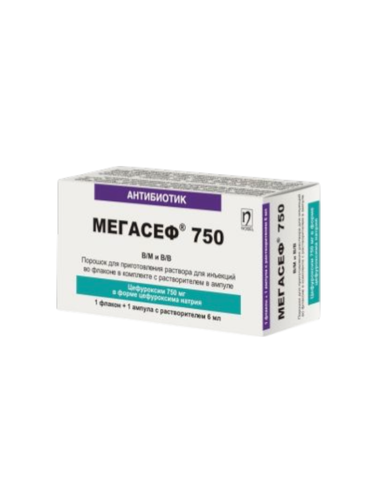 Мегасеф 750мг пор.д/ин.с р-лем 6,0