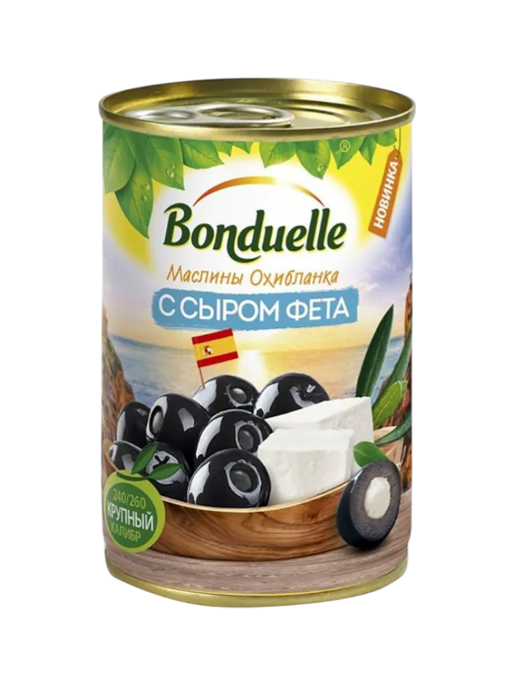МАСЛИНЫ BONDUELLE С ОХИБЛАНКА С СЫРОМ ФЕТА 300Г Ж/Б(6)