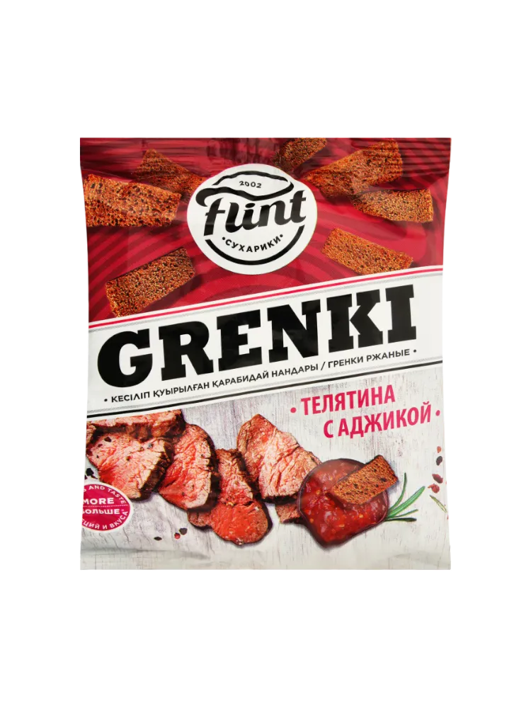 ГРЕНКИ FLINT 100Г РЖАНЫЕ ТЕЛЯТИНА С АДЖИКОЙ