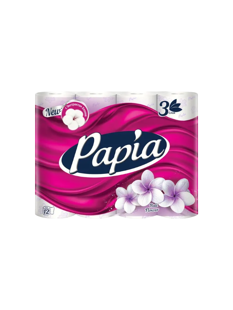 ТУАЛЕТ БУМАГА PAPIA 3-Х СЛ 12РУЛ BALI FLOWER