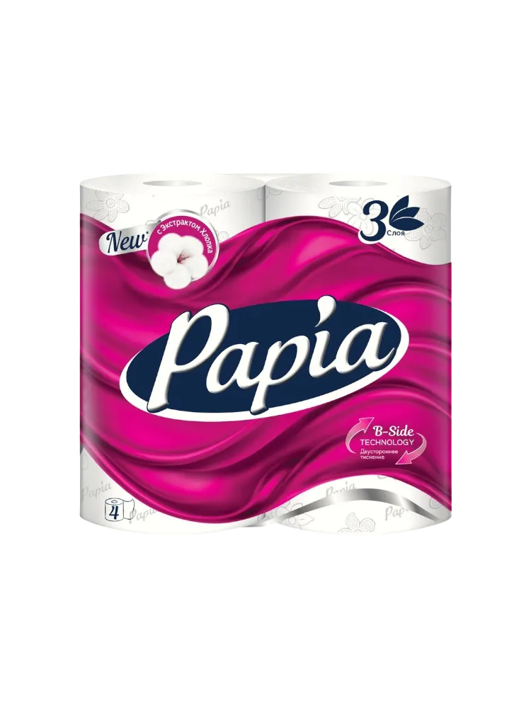 ТУАЛЕТ БУМАГА PAPIA 3-Х СЛ 4РУЛ WHITE