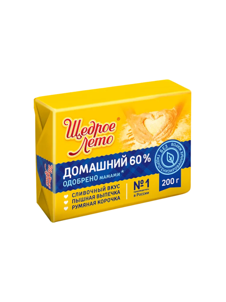 МАРГАРИН ЩЕДРОЕ ЛЕТО 200Г 60% ДОМАШНИЙ 