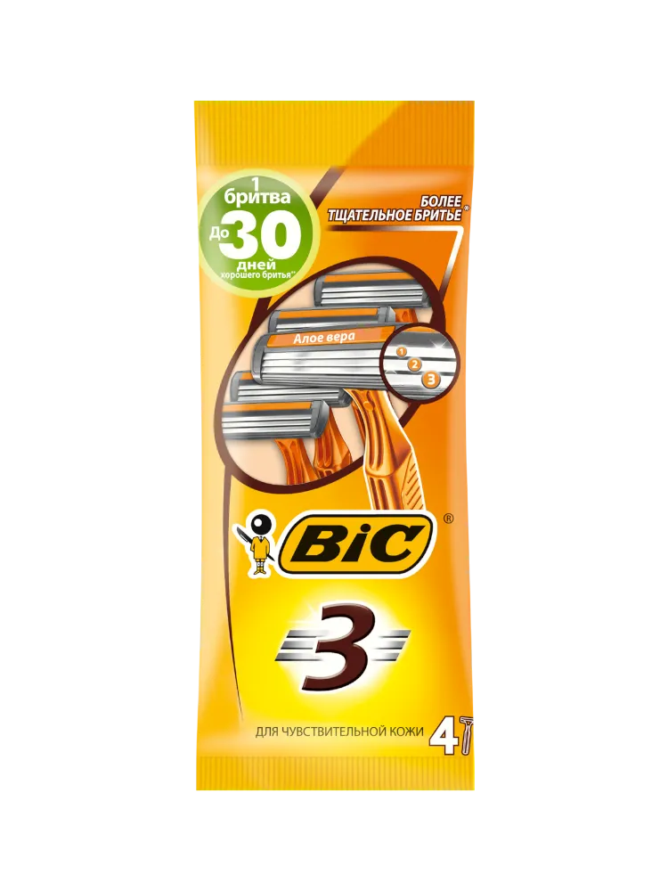 СТАНОК BIC 3 ОДНОРАЗ Д/ЧУВСТВ КОЖИ 4ШТ