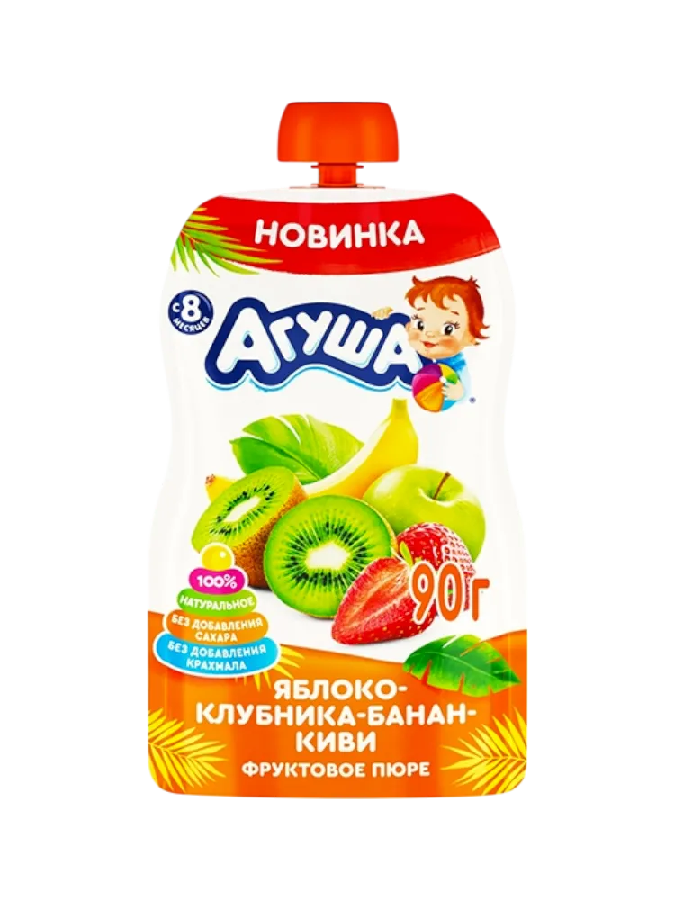 ПЮРЕ АГУША 90Г ЯБЛОКО/КЛУБНИКА/БАНАН/КИВИ