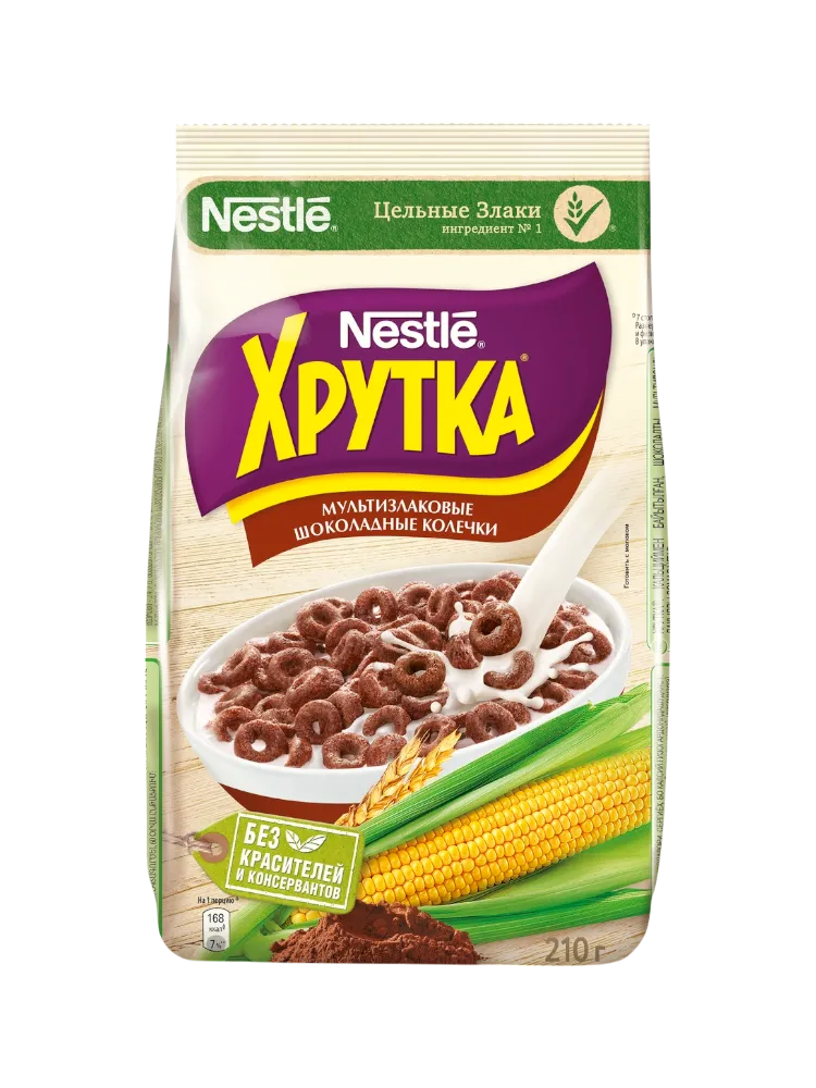 СУХ ЗАВТРАК NESTLE ХРУТКА 210Г ШОКОЛАДНЫЕ КОЛЕЧКИ