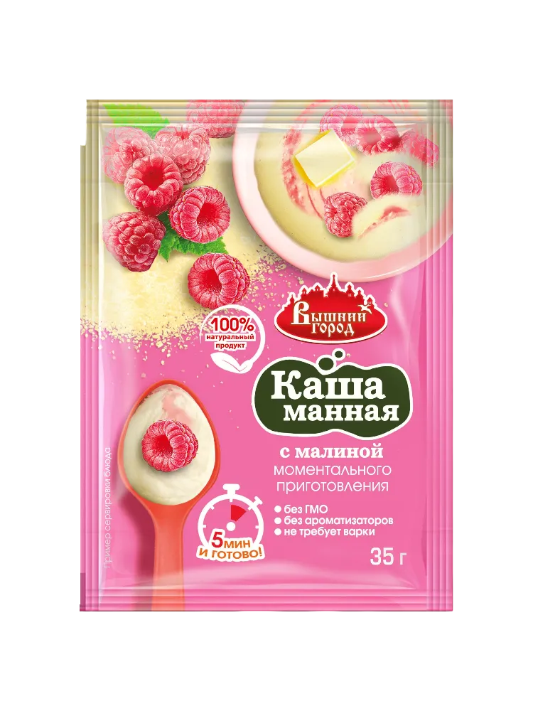 КАША ВЫШНИЙ ГОРОД 35Г МАННАЯ С МАЛИНОЙ М/П