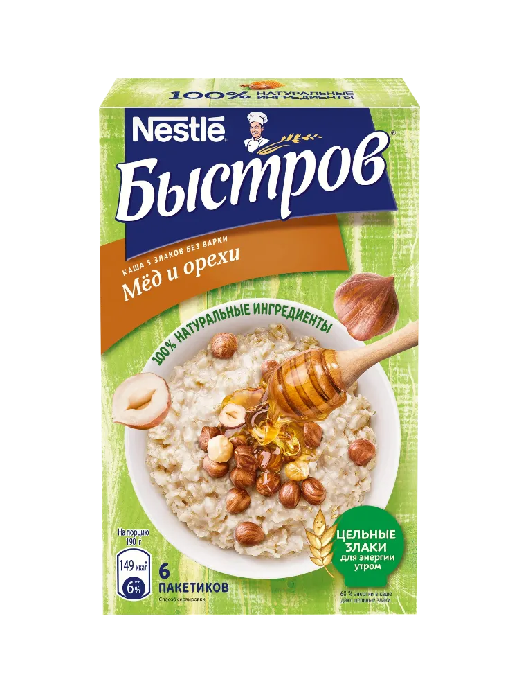 КАША БЫСТРОВ 240Г 5 ЗЛАКОВ С МЕДОМ И ОРЕХАМИ