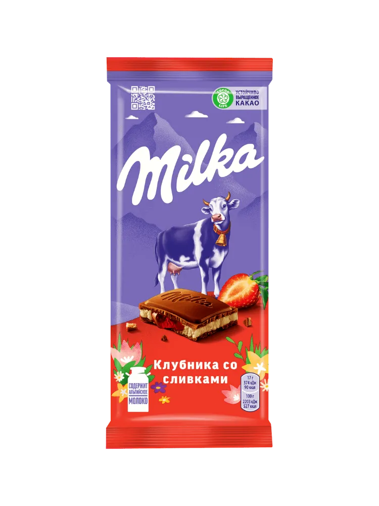 ШОКОЛАД MILKA 85Г КЛУБНИКА СО СЛИВКАМИ