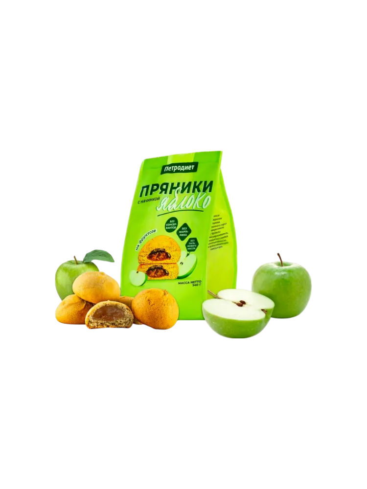 ПРЯНИКИ ПЕТРОДИЕТ 340Г ЯБЛОКО НА ФРУКТОЗЕ
