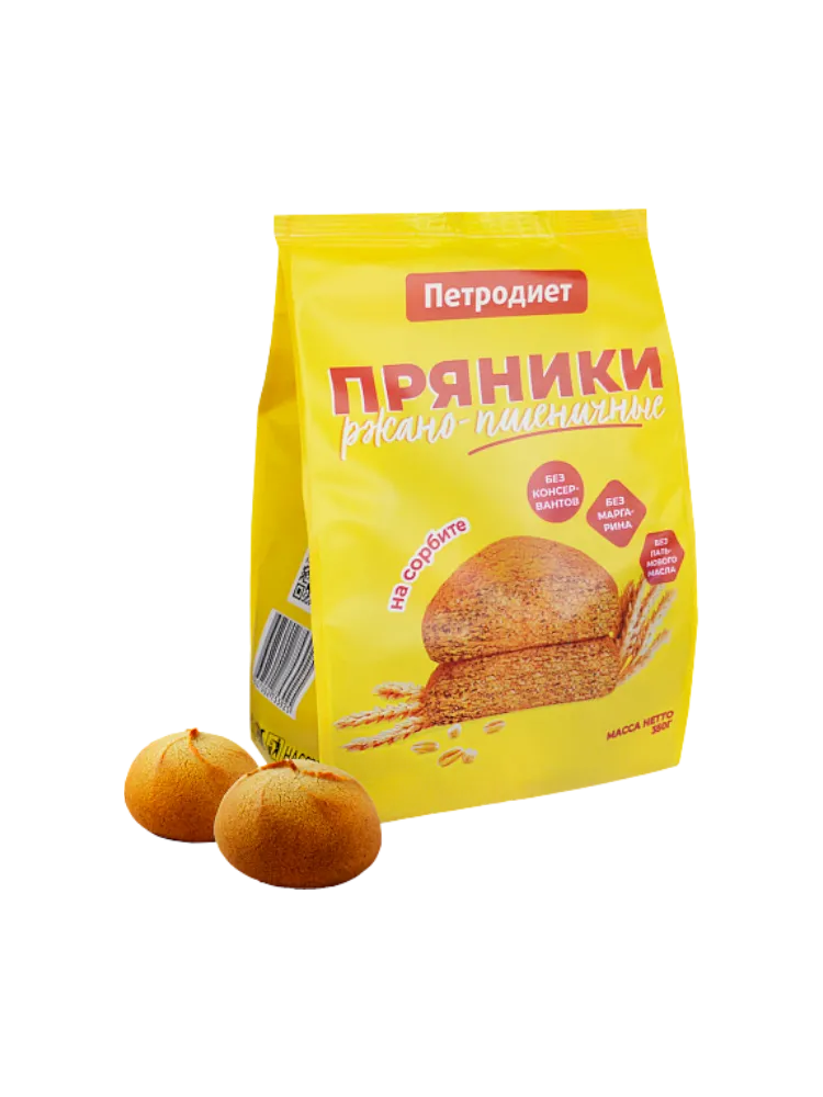 ПРЯНИКИ ПЕТРОДИЕТ 350Г РЖАНО-ПШЕНИЧ НА СОРБИТЕ