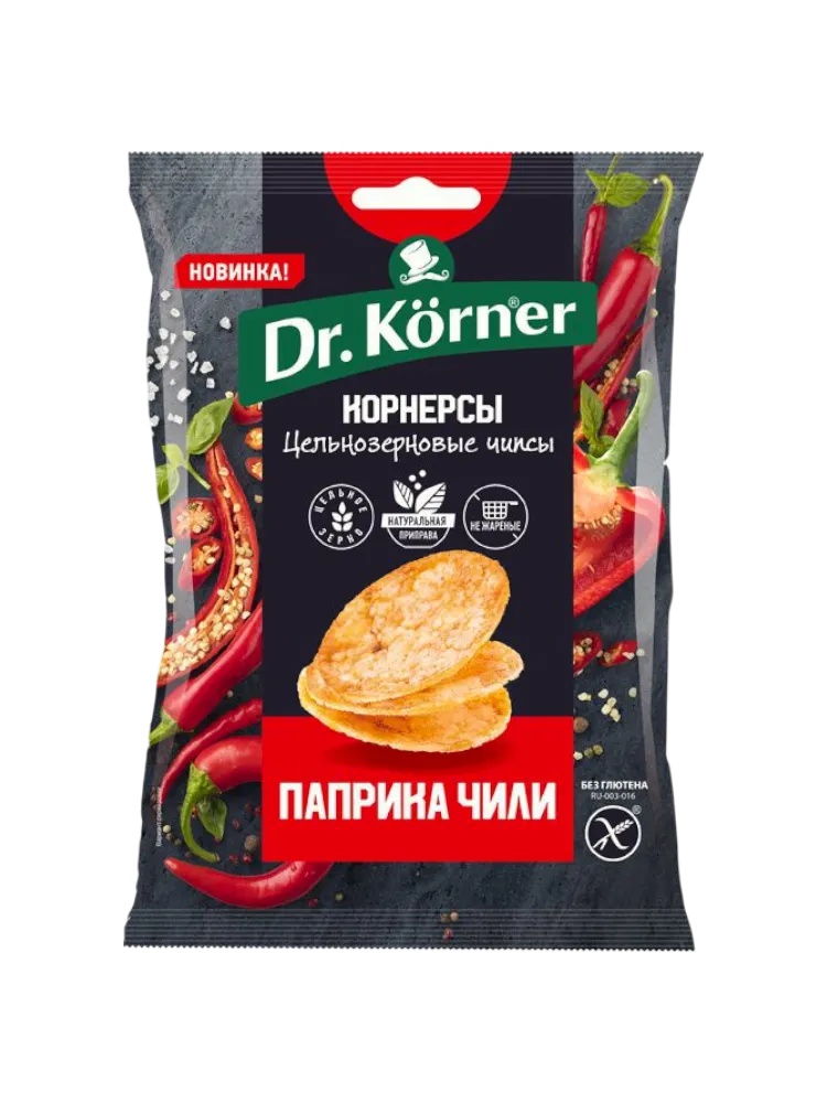 ЧИПСЫ ЦЕЛЬНОЗЕРНОВЫЕ КОРНЕРСЫ КУКУРУЗНО РИСОВЫЕ С ПАПРИКОЙ И ЧИЛИ 50Г